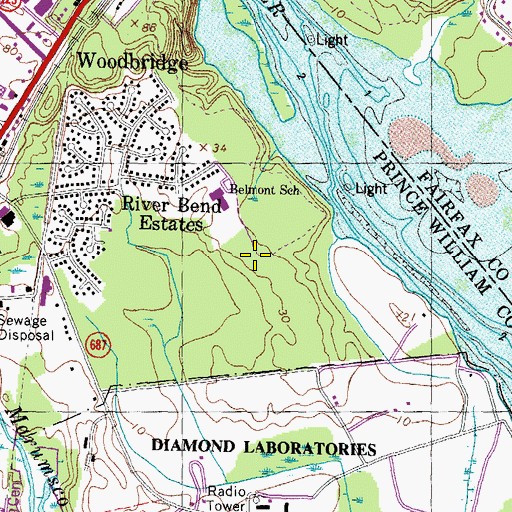 Topographic Map of Woodbridge Census Designated Place, VA