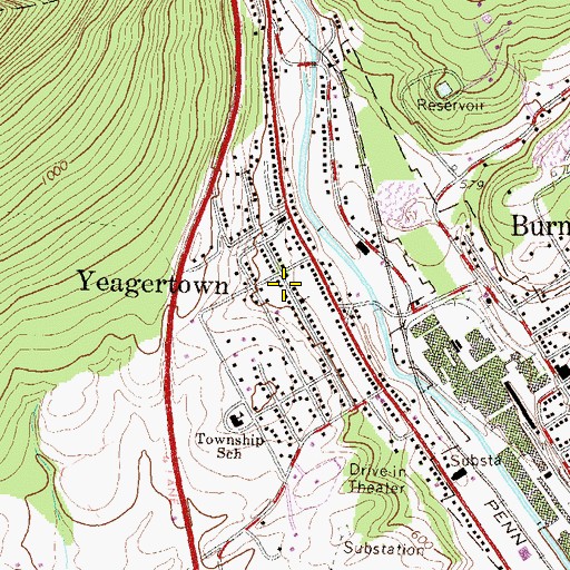 Topographic Map of Yeagertown Census Designated Place, PA