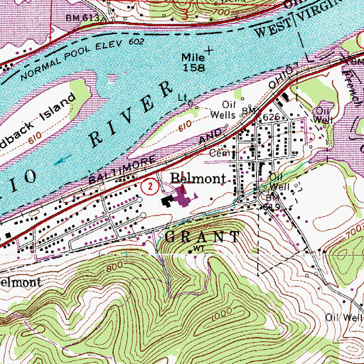 Topographic Map of City of Belmont, WV