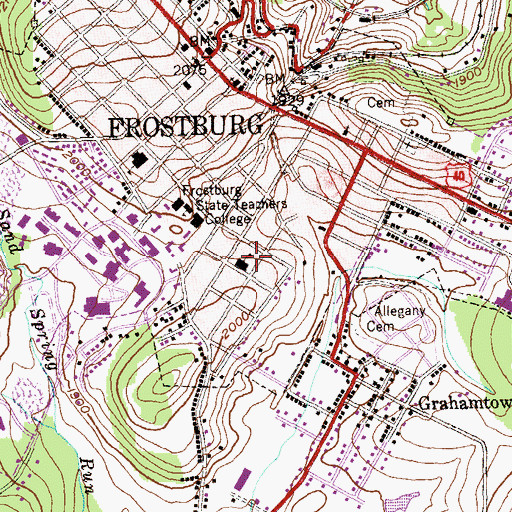 Topographic Map of City of Frostburg, MD