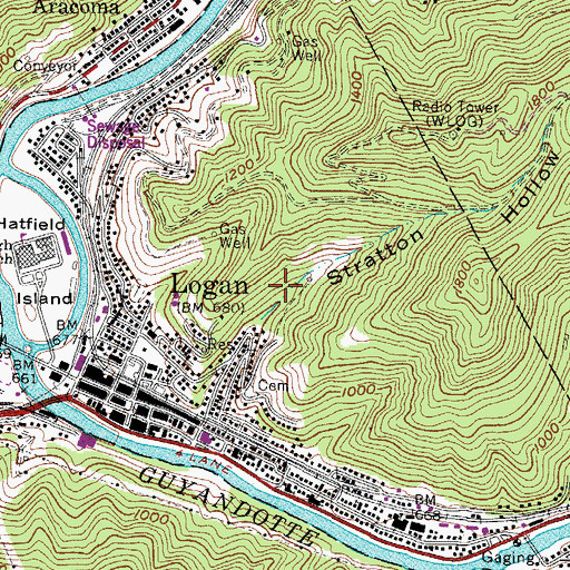 Topographic Map of City of Logan, WV