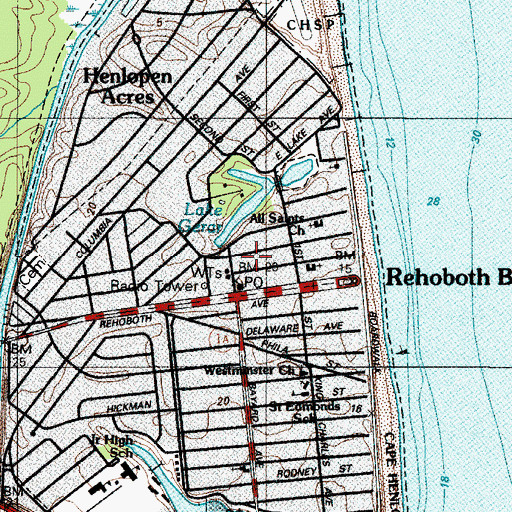 Topographic Map of City of Rehoboth Beach, DE