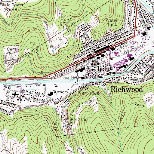 Topographic Map of City of Richwood, WV