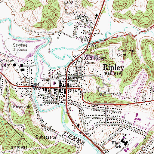 Topographic Map of City of Ripley, WV