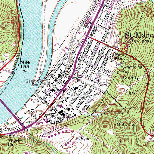 Topographic Map of City of Saint Marys, WV
