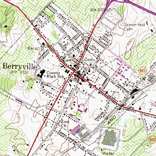 Topographic Map of Town of Berryville, VA