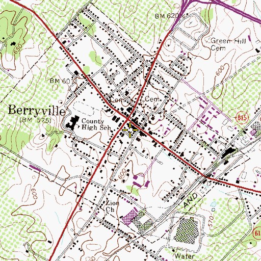Topographic Map of Town of Berryville, VA