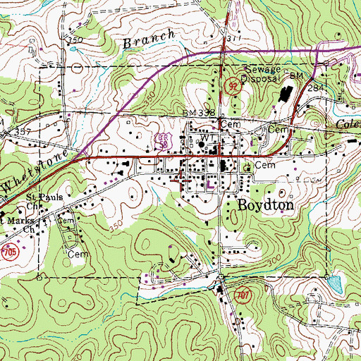 Topographic Map of Town of Boydton, VA