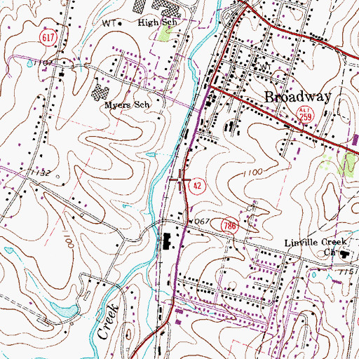 Topographic Map of Town of Broadway, VA