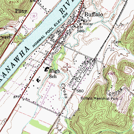 Topographic Map of Town of Buffalo, WV