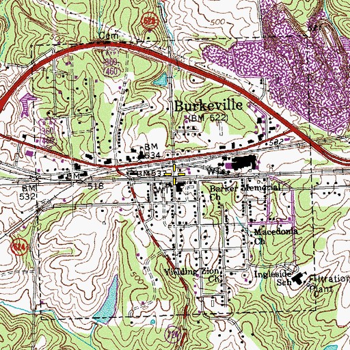 Topographic Map of Town of Burkeville, VA