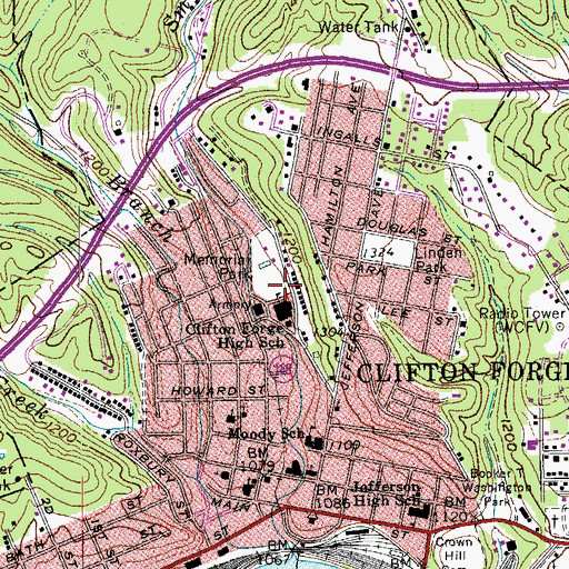 Topographic Map of Town of Clifton Forge, VA