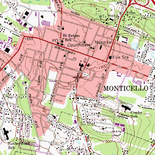 Topographic Map of Village of Monticello, NY