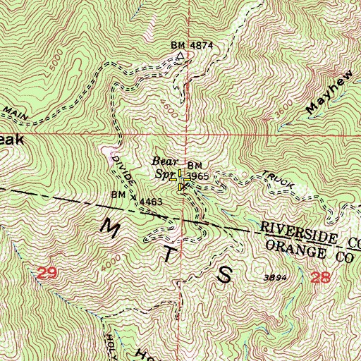 Topographic Map of Bear Spring, CA