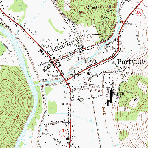 Topographic Map of Village of Portville, NY