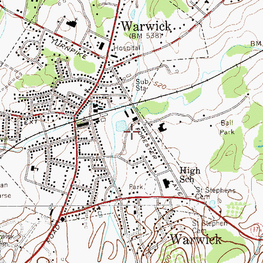 Topographic Map of Village of Warwick, NY