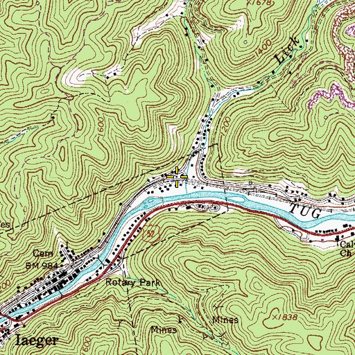 Topographic Map of Town of Iaeger, WV