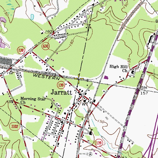 Topographic Map of Town of Jarratt, VA