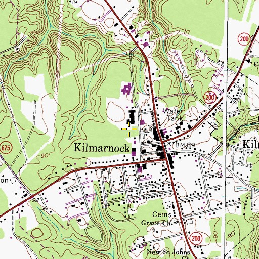 Topographic Map of Town of Kilmarnock, VA