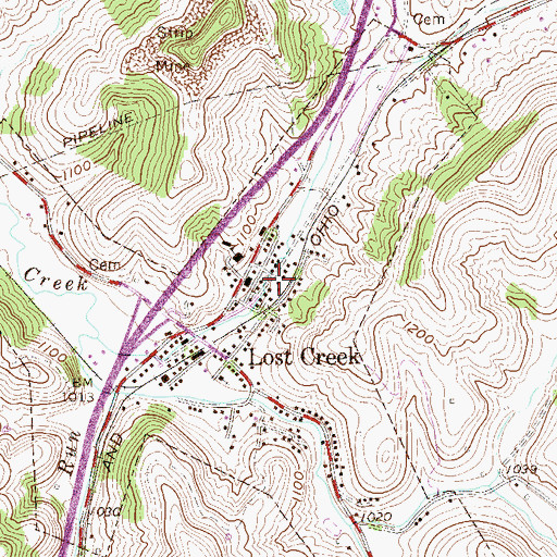 Topographic Map of Town of Lost Creek, WV
