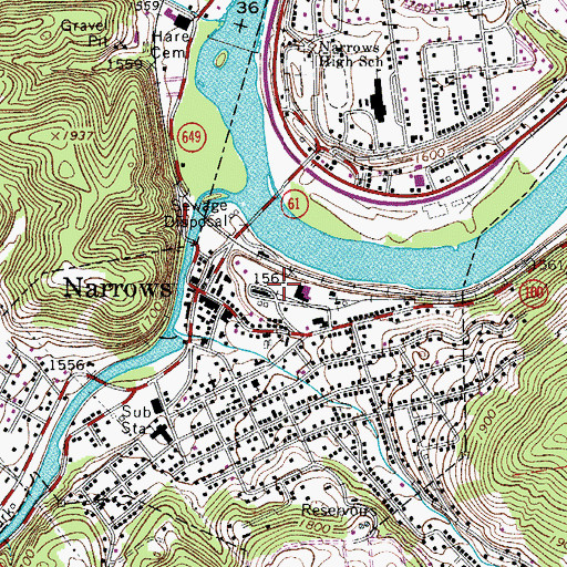 Topographic Map of Town of Narrows, VA
