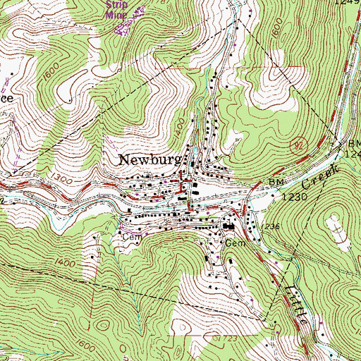 Topographic Map of Town of Newburg, WV