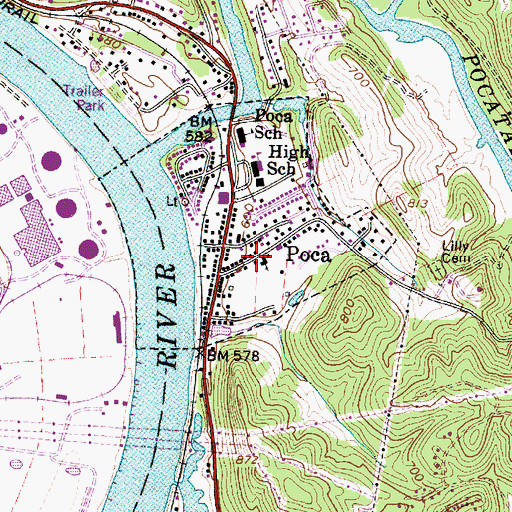 Topographic Map of Town of Poca, WV