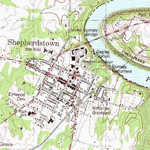 Topographic Map of Town of Shepherdstown, WV