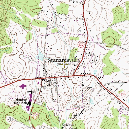 Topographic Map of Town of Stanardsville, VA