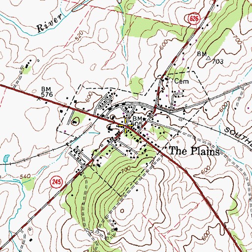 Topographic Map of Town of The Plains, VA