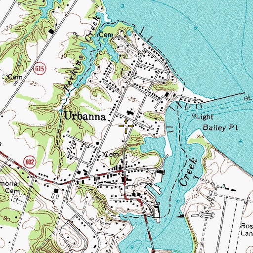 Topographic Map of Town of Urbanna, VA