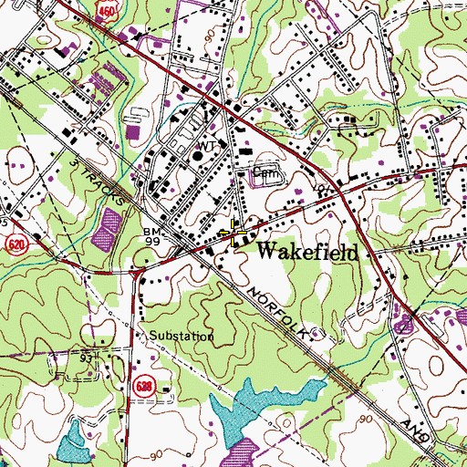 Topographic Map of Town of Wakefield, VA