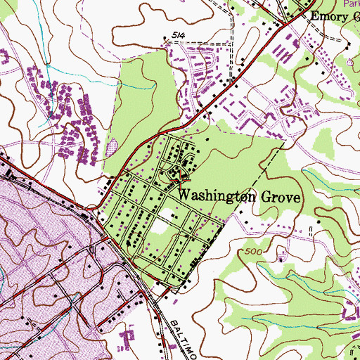 Topographic Map of Town of Washington Grove, MD