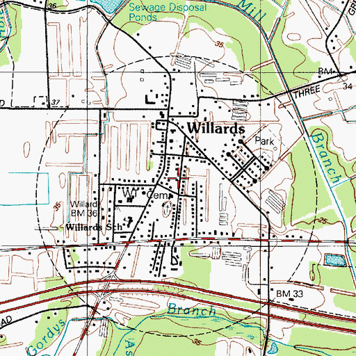 Topographic Map of Town of Willards, MD