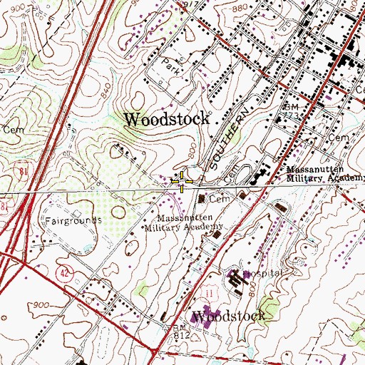 Topographic Map of Town of Woodstock, VA