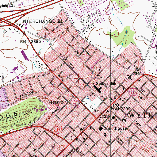 Topographic Map of Town of Wytheville, VA