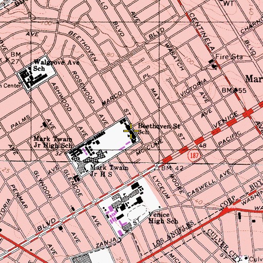 Topographic Map of Beethoven Street Elementary School, CA