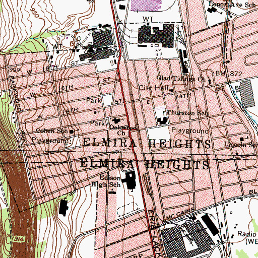 Topographic Map of Village of Elmira Heights, NY