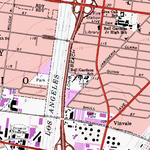 Topographic Map of Bell Gardens Elementary School, CA