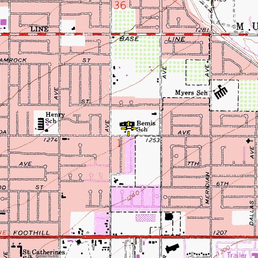 Topographic Map of Bemis Elementary School, CA
