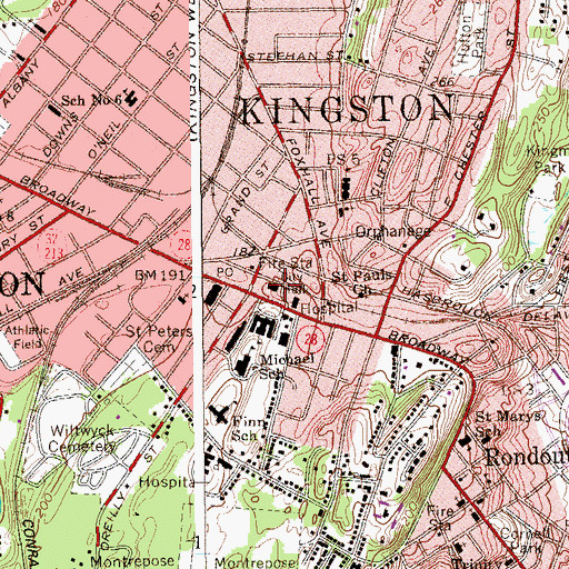Topographic Map of Kingston City Hall, NY