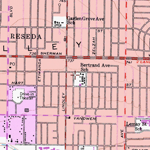 Topographic Map of Bertrand Elementary School, CA