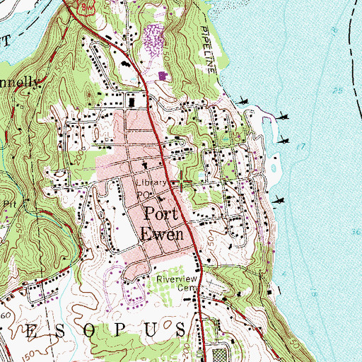 Topographic Map of Port Ewen Public Library, NY