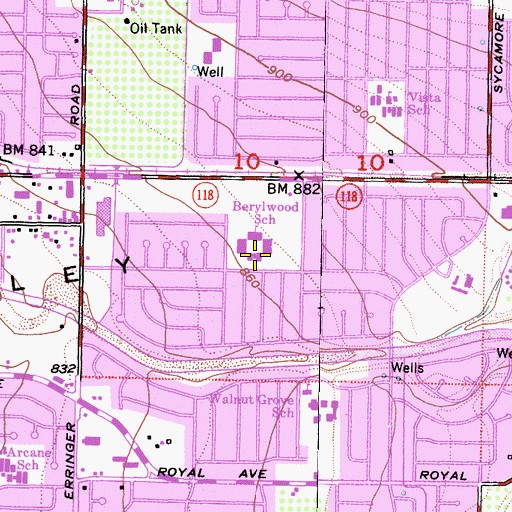 Topographic Map of Berylwood Elementary School, CA
