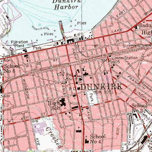 Topographic Map of Dunkirk City Hall, NY