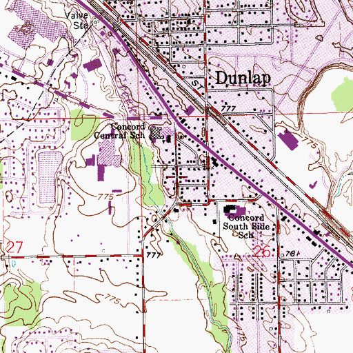 Topographic Map of Dunlap Census Designated Place, IN