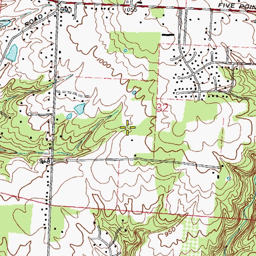 Topographic Map of Five Points Census Designated Place, OH