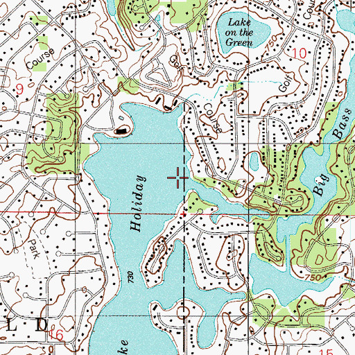 Topographic Map of Lakes of the Four Seasons Census Designated Place, IN