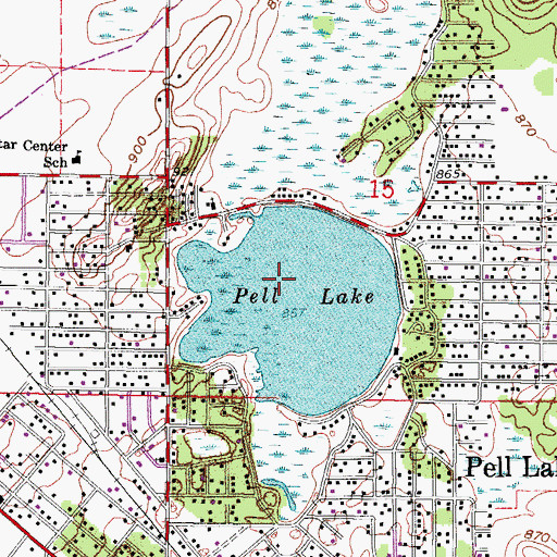 Topographic Map of Pell Lake Census Designated Place (historical), WI