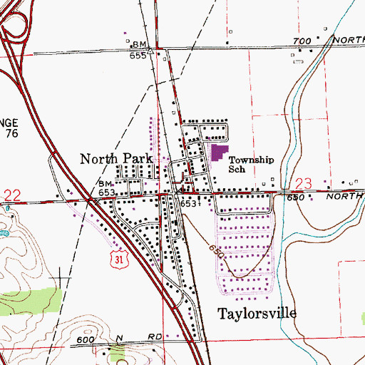 Topographic Map of Taylorsville Census Designated Place, IN